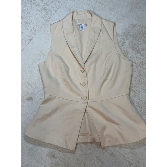 Christian Lacroix Jackets & Blazers - Christian Lacroix Womens Beige Tencel Peplum Vest Shawl Collar Size S